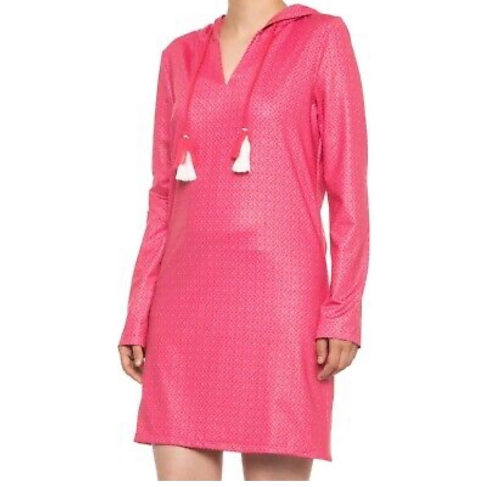 Cabana Life "Coral Tide" Pink Hooded Tunic Cover Up UPF 50 Women's Size …